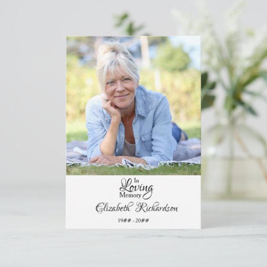 In Liefdevolle Geheugen Foto Elegant Script begraf Bedankkaart (Staand voorkant)