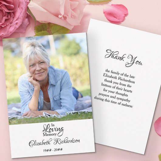In Liefdevolle Geheugen Foto Elegant Script begraf Bedankkaart