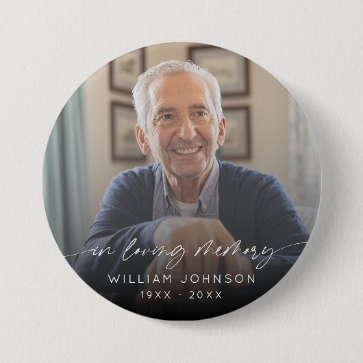 In Liefdevolle Geheugen Foto Elegant Script begraf Ronde Button 7,6 Cm (Voorkant)