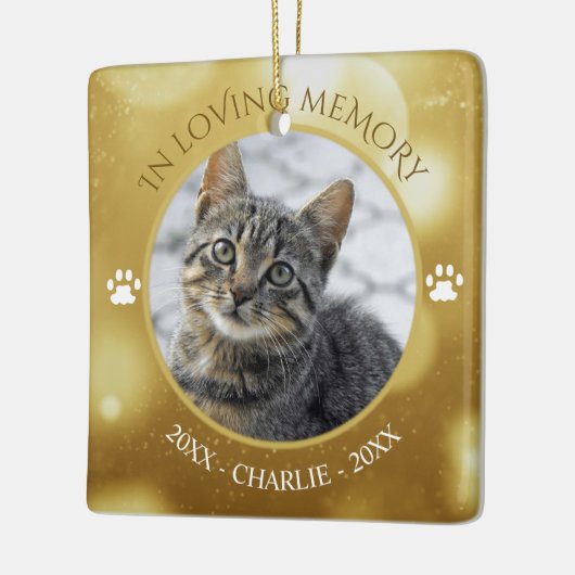 In Liefdevolle Geheugen Kat Foto Gouden Keepsake Keramisch Ornament (Links)