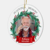In Liefdevolle Geheugen Kerstkrans Opa Foto Keramisch Ornament (Links)