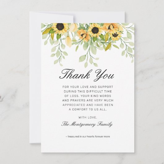 In Liefdevolle Geheugen Zonnebloem Zwart Script Fo Bedankkaart (Achterkant)
