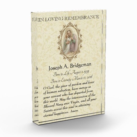 In liefdevolle herdenking St. Joseph Gebed Keepsak Fotoblokken