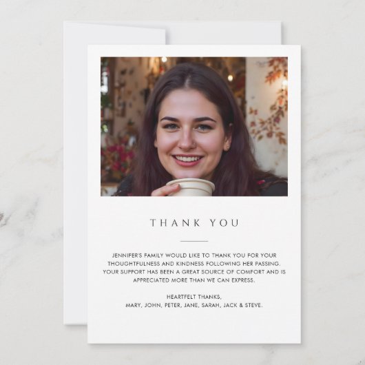 In liefdevolle herinnering 2-foto moderne begrafen bedankkaart (Achterkant)