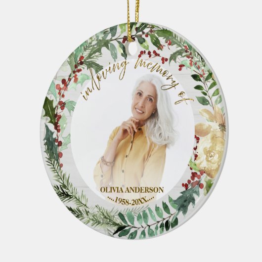 In liefdevolle herinnering aan | Kransen Foto Memo Keramisch Ornament (Links)