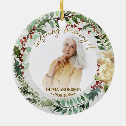 In liefdevolle herinnering aan | Kransen Foto Memo Keramisch Ornament (Achterkant)