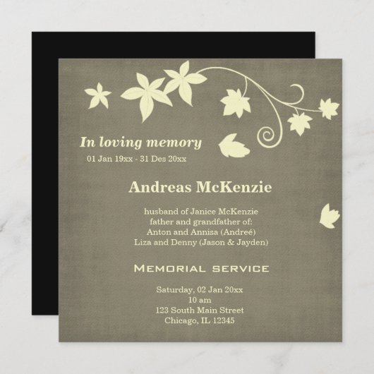 In liefdevolle herinnering aankondiging (Voorkant / Achterkant)