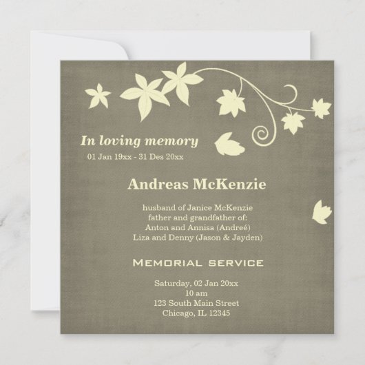 In liefdevolle herinnering aankondiging (Voorkant)