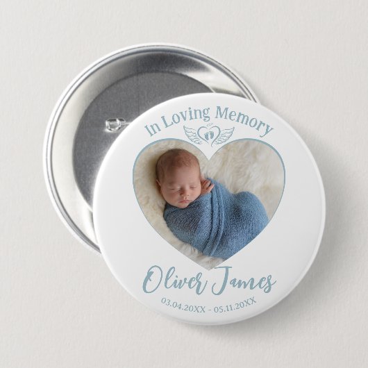 In liefdevolle herinnering Baby Foto Angel Wings K Ronde Button 7,6 Cm (Voorkant /achterkant)