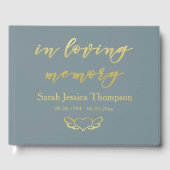 In liefdevolle herinnering | Blauw & Goud condolea Gastenboek (Voorkant)