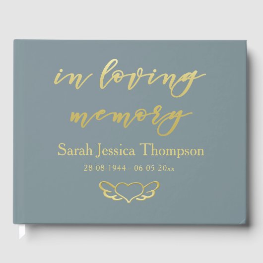 In liefdevolle herinnering | Blauw & Goud condolea Gastenboek (Voorkant)