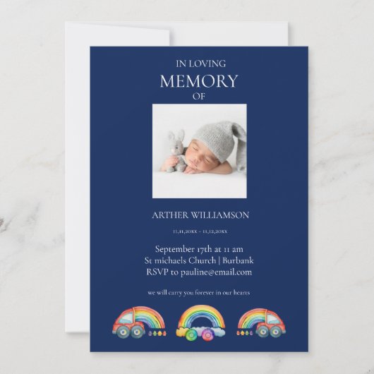 In liefdevolle herinnering blauwe kind begrafenis kaart (Voorkant)