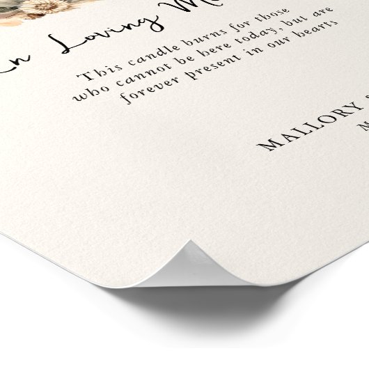 In liefdevolle herinnering Bloemen Kaars Huwelijk Poster (Hoek)