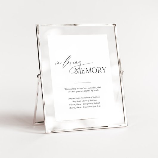 In liefdevolle herinnering bruiloft tafel teken poster