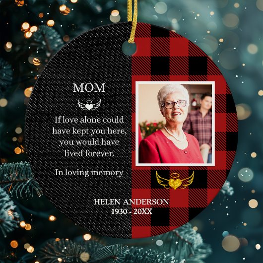 In liefdevolle herinnering Buffalo Plaid Photo Mem Keramisch Ornament