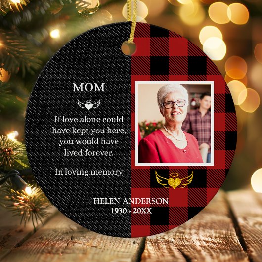 In liefdevolle herinnering Buffalo Plaid Photo Mem Keramisch Ornament