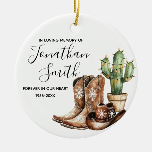 In liefdevolle herinnering Cowboy Cactus Gift Keramisch Ornament (Voorkant)