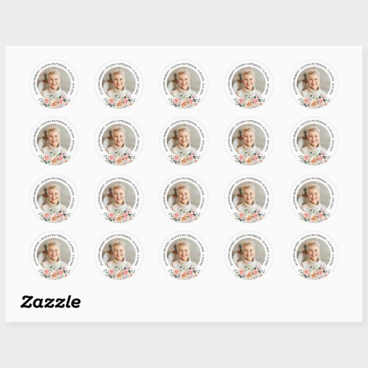 In liefdevolle herinnering Custom Photo Floral Fun Ronde Sticker (Vel)
