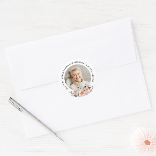 In liefdevolle herinnering Custom Photo Floral Fun Ronde Sticker (Envelop)