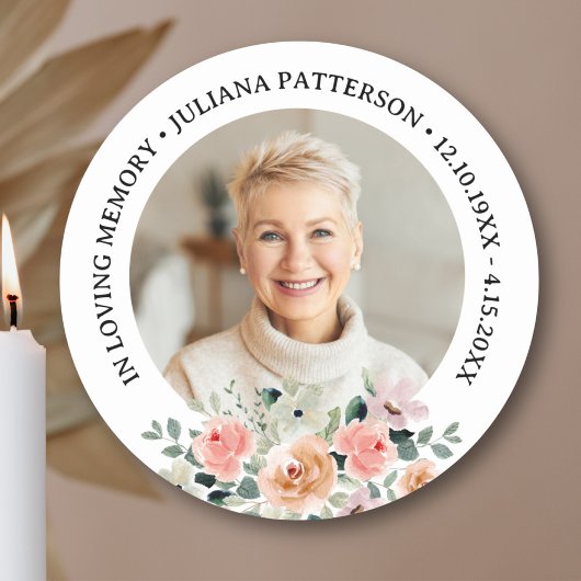 In liefdevolle herinnering Custom Photo Floral Fun Ronde Sticker