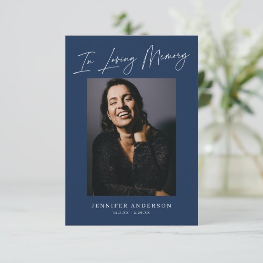 In liefdevolle herinnering Donkerblauw Memorial Ph Kaart (Staand voorkant)
