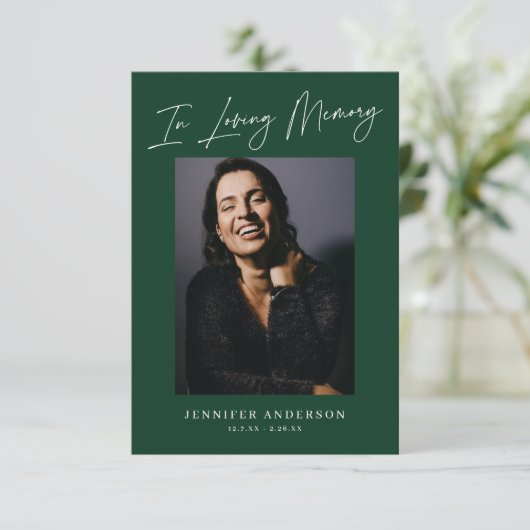 In liefdevolle herinnering Donkergroene Memorial P Kaart (Staand voorkant)