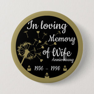 In liefdevolle herinnering Dood Jubileum vrouw Ronde Button 7,6 Cm