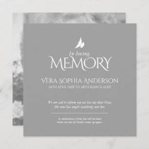 In liefdevolle herinnering duif foto dood aankondi kaart