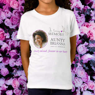 In liefdevolle herinnering duif paarse roos foto b t-shirt