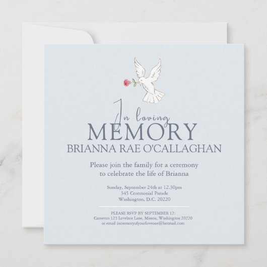 In liefdevolle herinnering duif rode roos foto beg kaart (Voorkant)