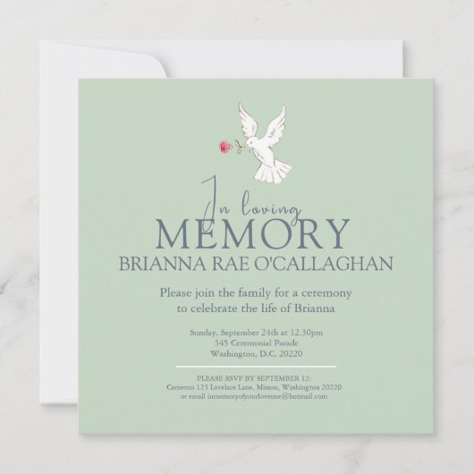 In liefdevolle herinnering duif rode roos foto beg kaart (Voorkant)