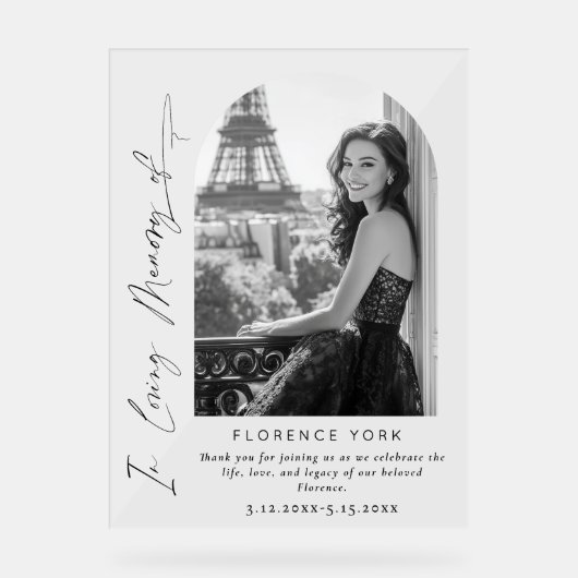 In Liefdevolle herinnering eenvoudige Memorial beg Acryl Bord (Voorkant)