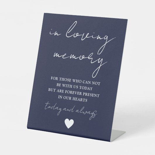 In liefdevolle herinnering Elegant Script Navy Blu Reclamebord Met Voetstuk (Voorkant)