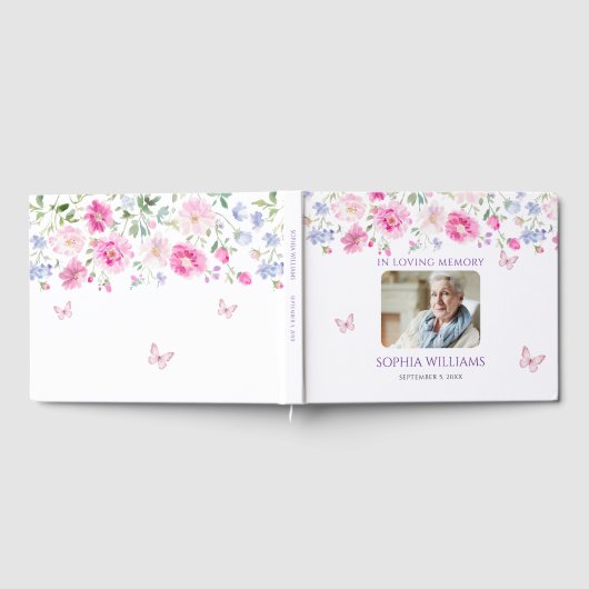 In liefdevolle herinnering felroze wilde bloemen gastenboek (Volledig)