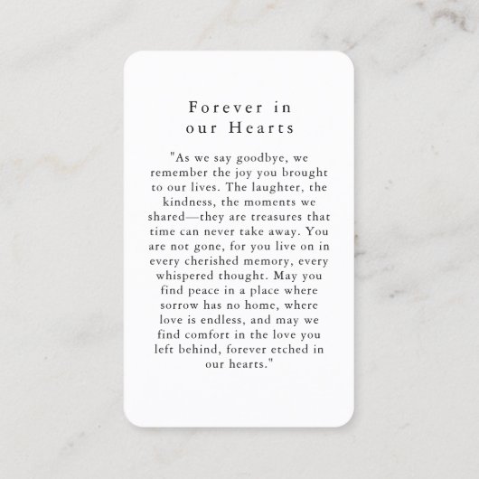 "In liefdevolle herinnering" Foto Begrafenis Gebed Visitekaartje (Achterkant)