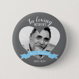 In liefdevolle herinnering foto hart blauw lint kn ronde button 5,7 cm