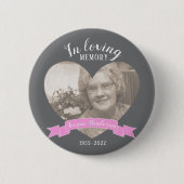 In liefdevolle herinnering foto hart roze lint kno ronde button 5,7 cm (Voorkant)