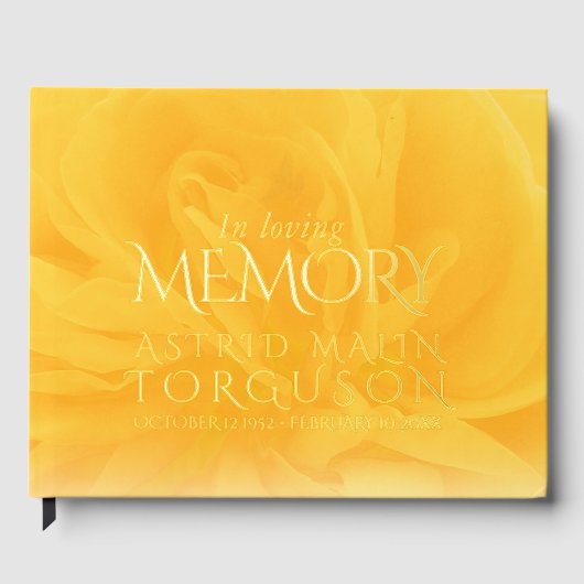 In liefdevolle herinnering geel rose gouden folie gastenboek (Voorkant)