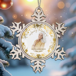 In liefdevolle herinnering Gold Fotomonument Tin Sneeuwvlok Ornament