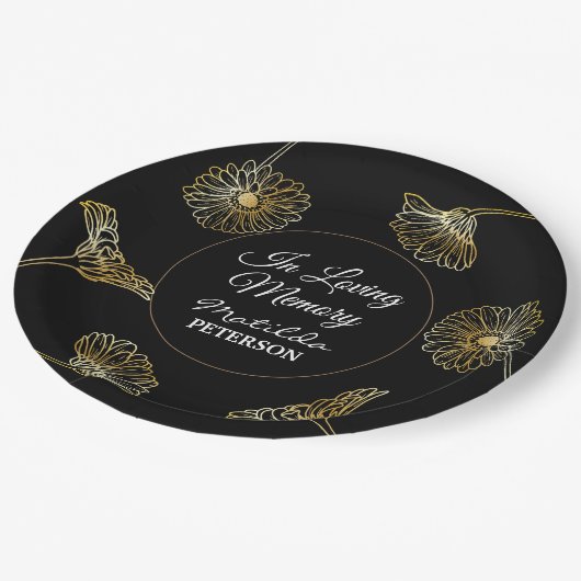 In liefdevolle herinnering gouden bloemen begrafen papieren bordje (Gekanteld)