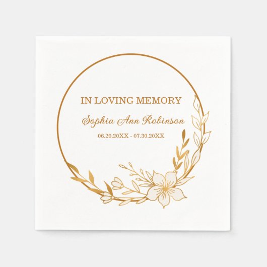 In liefdevolle herinnering Gouden Bloemen Begrafen Servet (Voorkant)