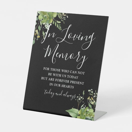 In liefdevolle herinnering groen zwart-wit bruilof reclamebord met voetstuk (Voorkant)