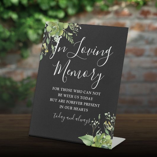 In liefdevolle herinnering groen zwart-wit bruilof reclamebord met voetstuk