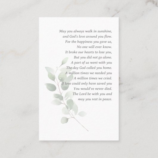 in liefdevolle herinnering | Groene foto Begrafeni Visitekaartje (Achterkant)