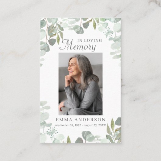 in liefdevolle herinnering | Groene foto Begrafeni Visitekaartje (Voorkant)