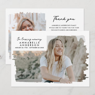 In liefdevolle herinnering Modern 2-foto begrafeni Bedankkaart