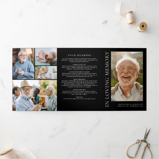 In liefdevolle herinnering Modern 9-foto Memorial Drieluik Programma (Buitenkant)