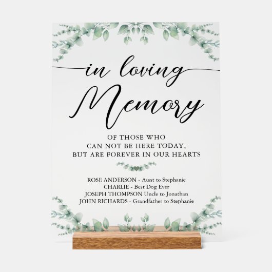 In liefdevolle herinnering Modern Wedding Greenery Acryl Bord (Voorkant)