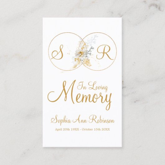 In liefdevolle herinnering Monogram begrafenisgebe Visitekaartje (Voorkant)