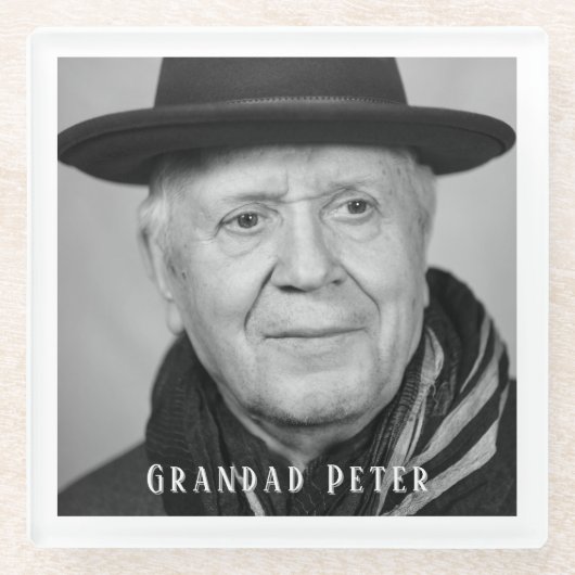 In liefdevolle herinnering opa zwart wit foto glazen onderzetter (Voorkant)